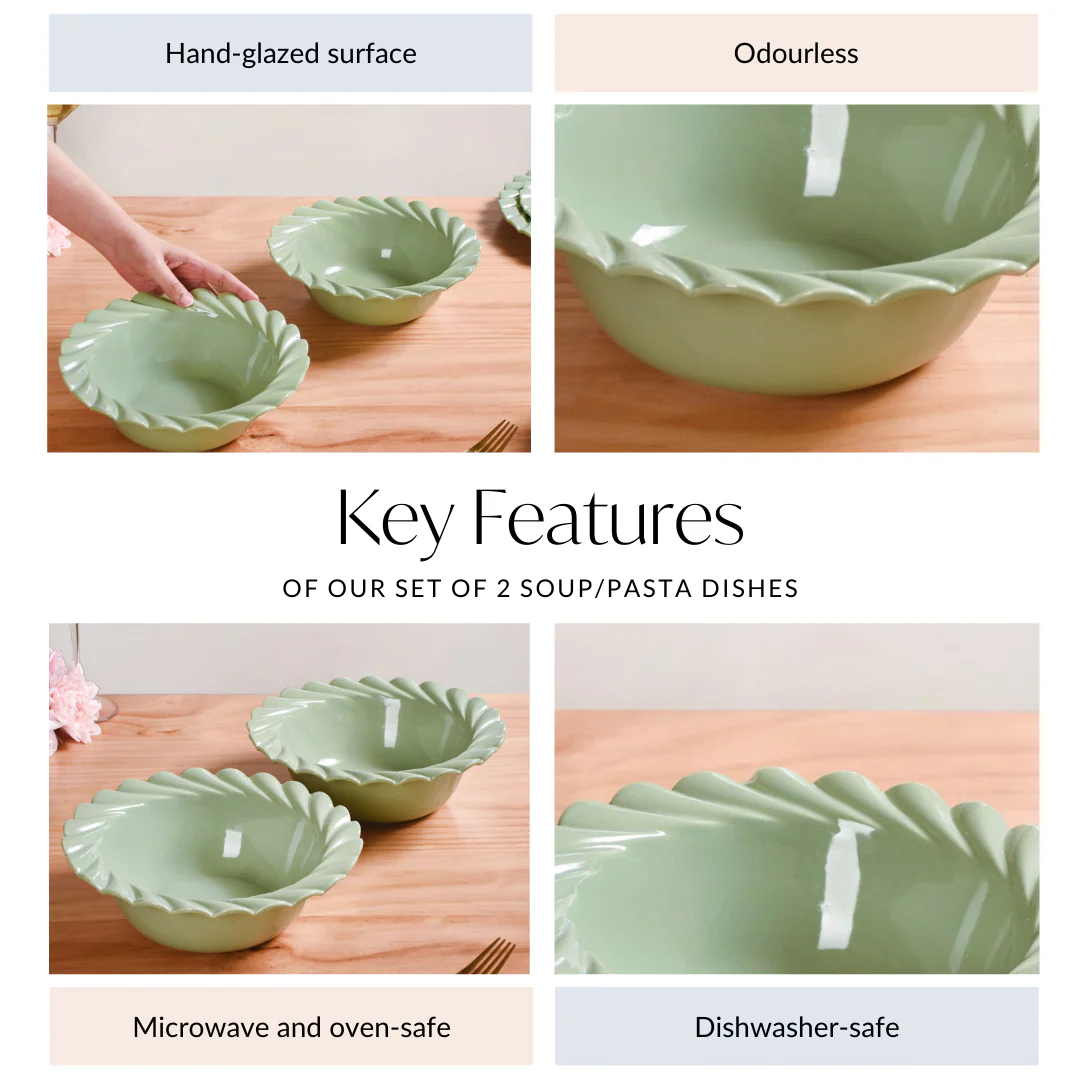 Green Scallop Luxury Serving Bowls Set Of 2 1000ml - Image 5