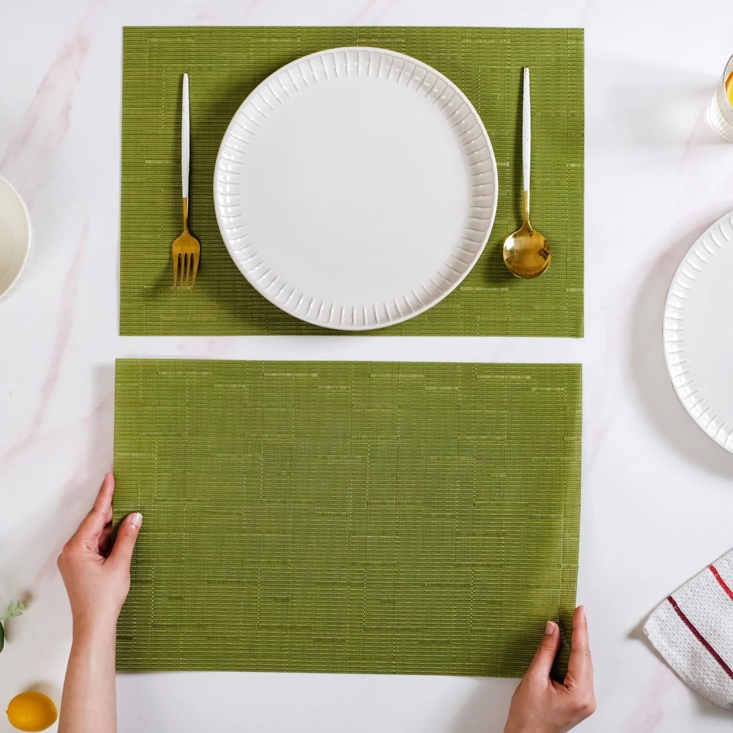 Green Textured Easy Clean Tablemat Set Of 6 - Image 3