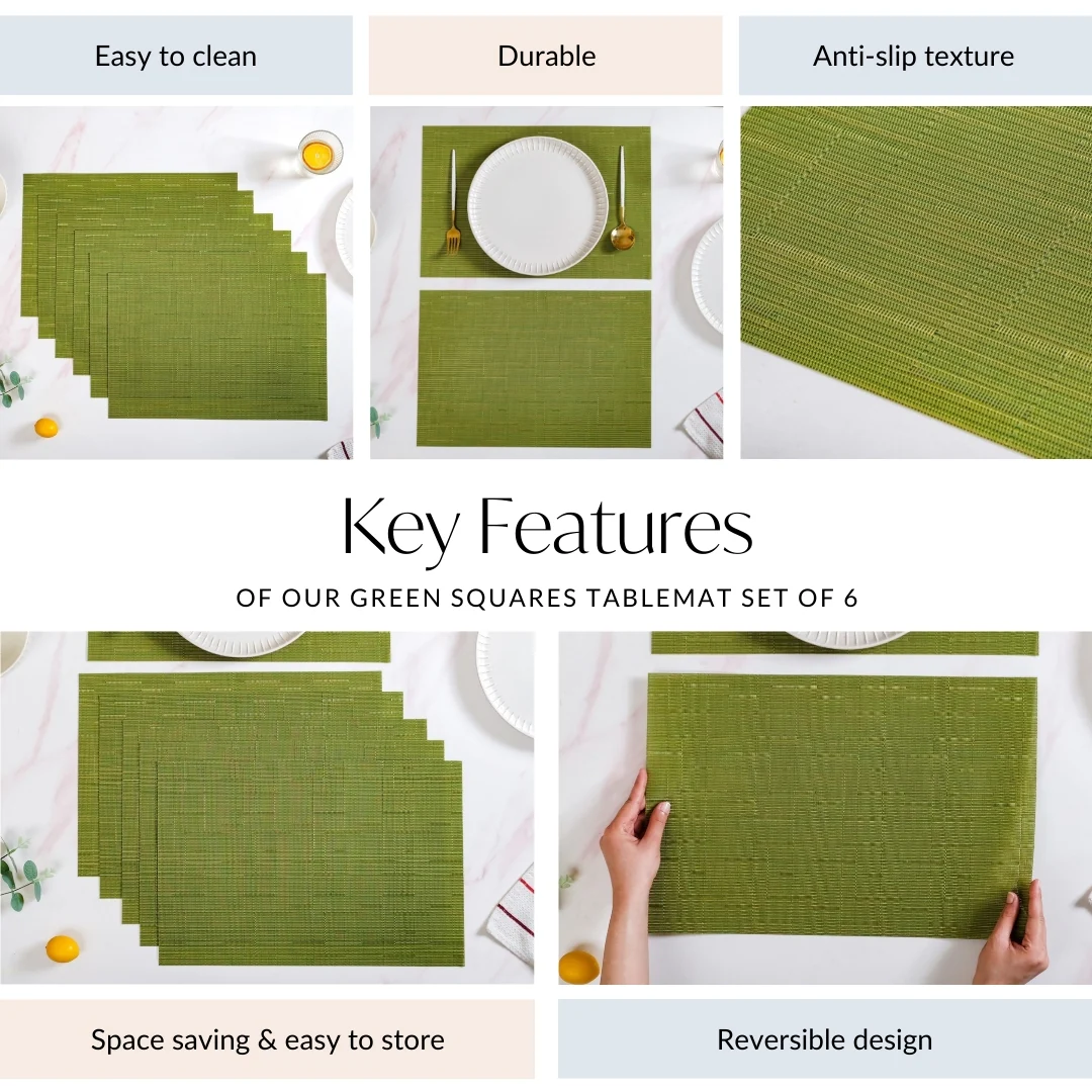 Green Textured Easy Clean Tablemat Set Of 6 - Image 5