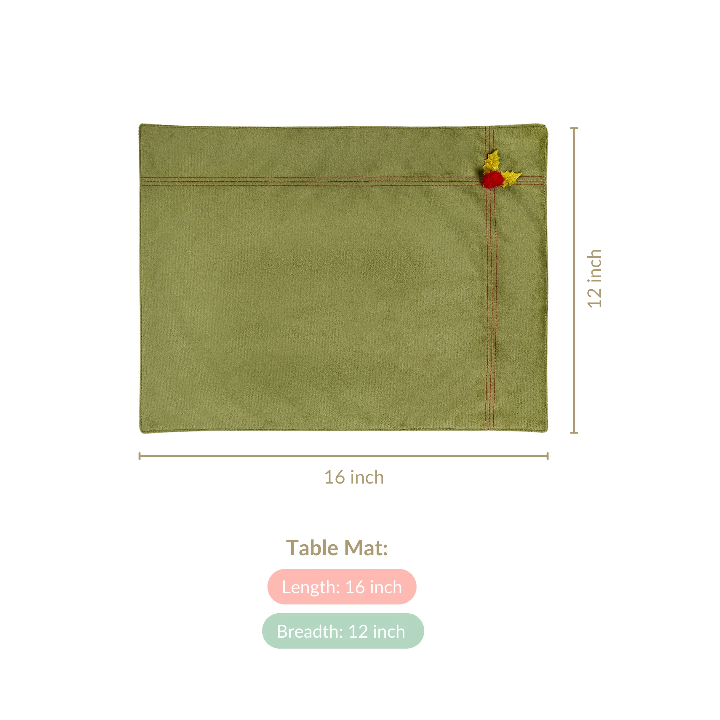 Green Velvet Table Mat Set Of 6 - Image 5