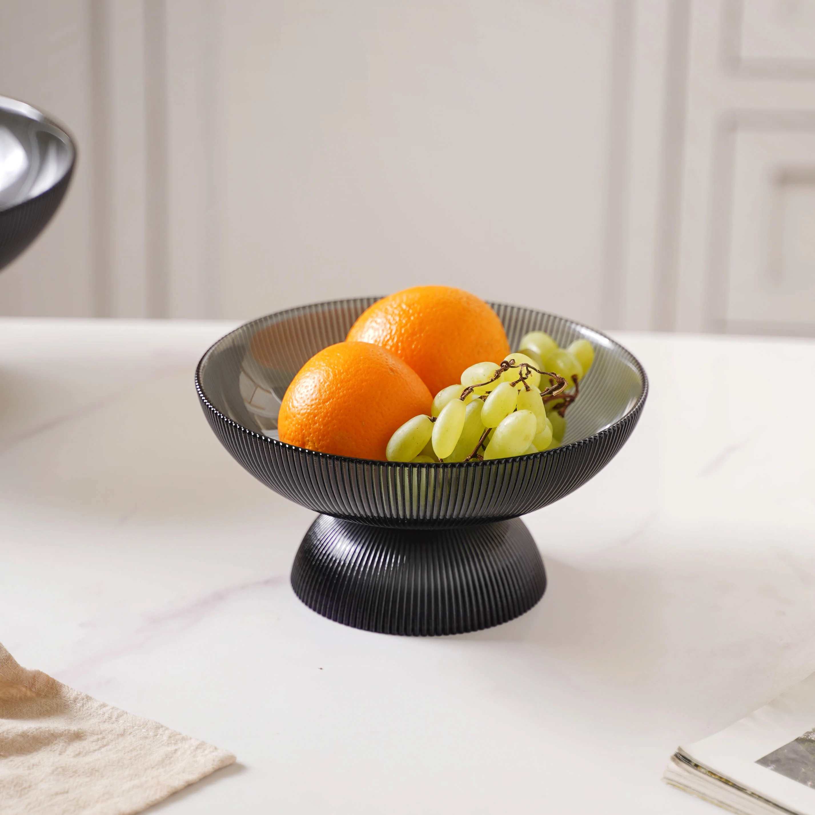 Ribbed Grey Fruit Bowl Small
