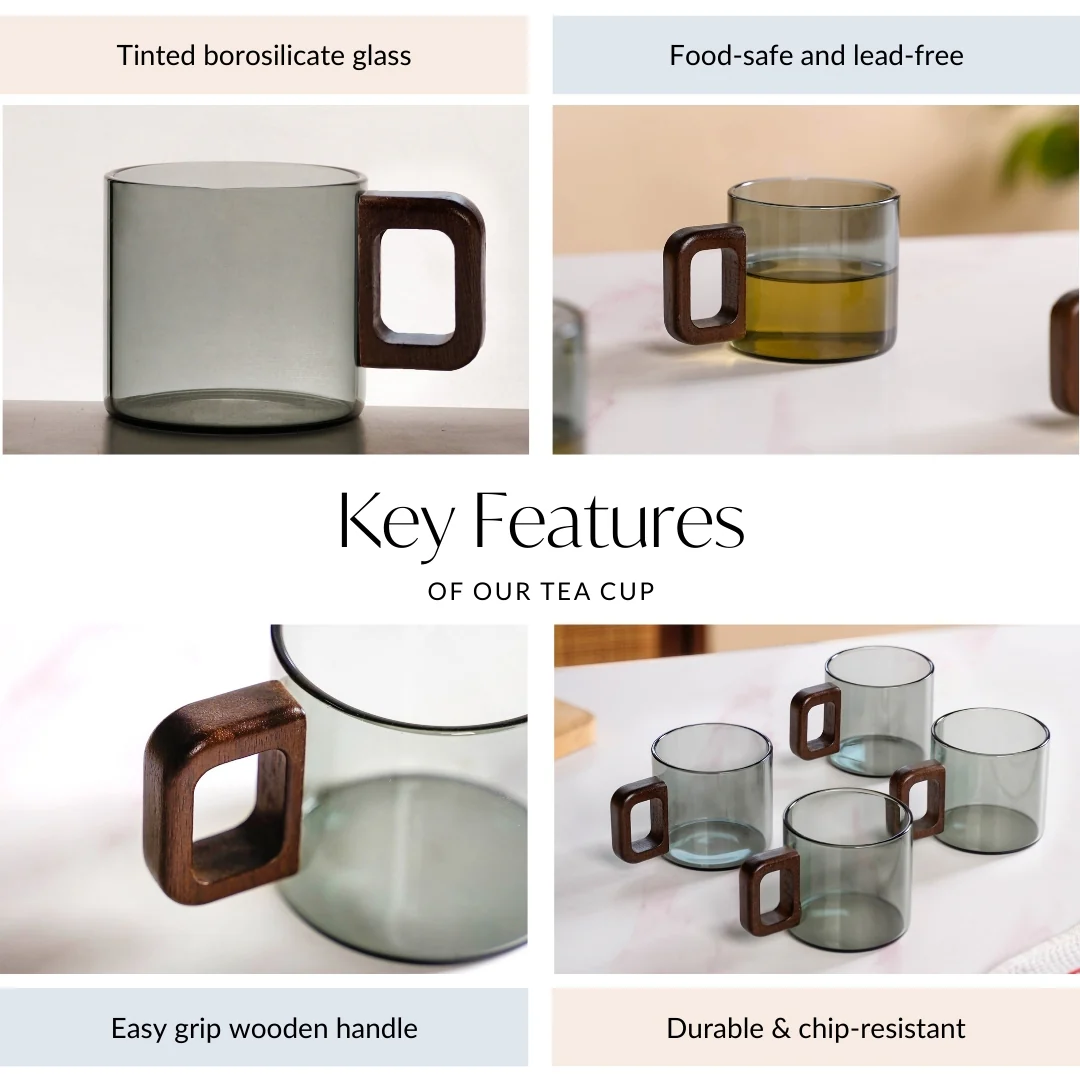 Grey Fusion Cups With Wooden Handle Set Of 4 200ml - Image 5