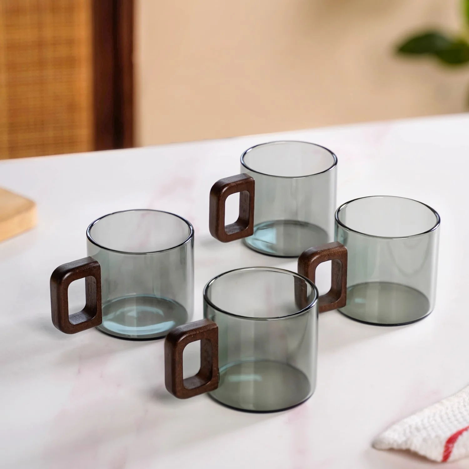 Grey Fusion Cups With Wooden Handle Set Of 4 200ml - Image 8