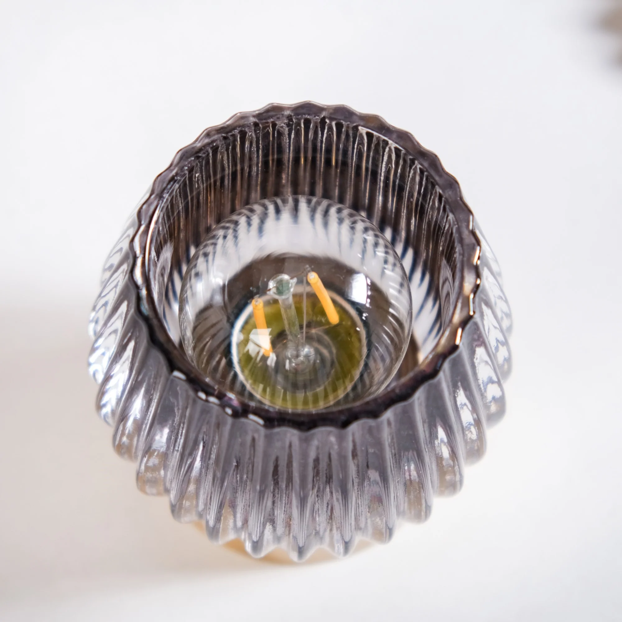 Grey Glass Tulip Battery Lamp With LED Light Bulb - Image 6