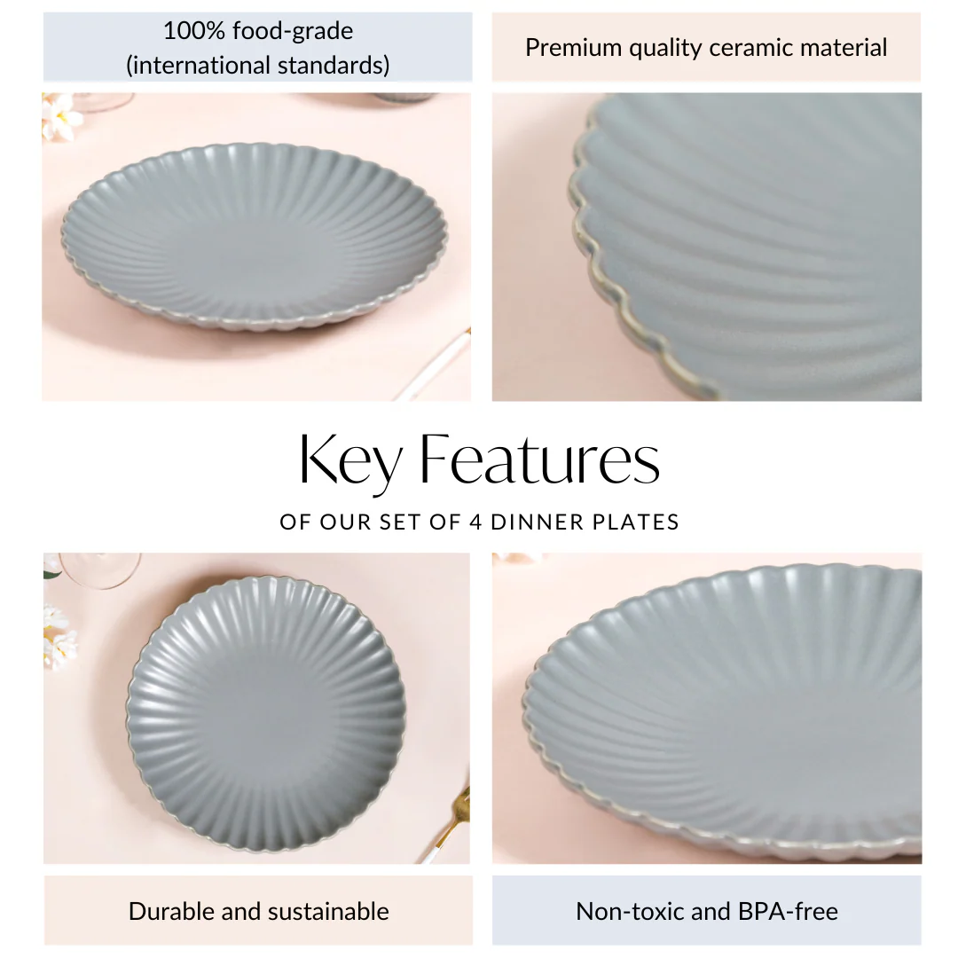 Grey Scallop Dinner Plates Set Of 4 10 Inch - Image 4