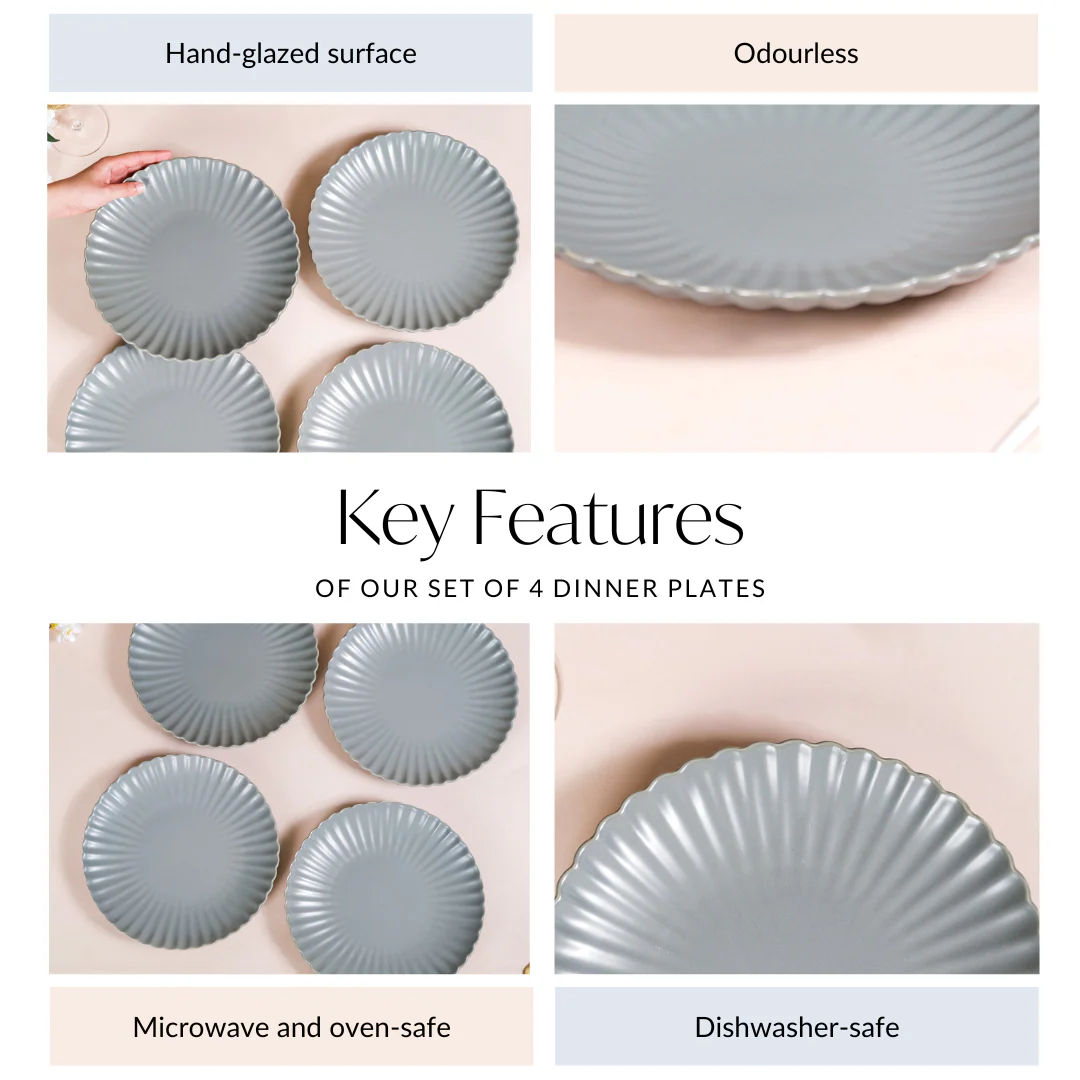 Grey Scallop Dinner Plates Set Of 4 10 Inch - Image 5