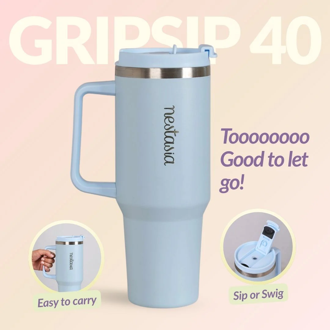 GripSip 40 Insulated Tumbler Bottle With Side Handle Baby Blue Jay 1200ml - Image 11