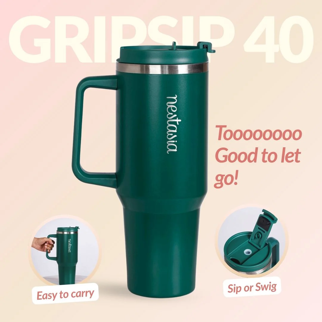 GripSip 40 Insulated Tumbler Bottle With Side Handle Emerald Isle 1200ml - Image 11