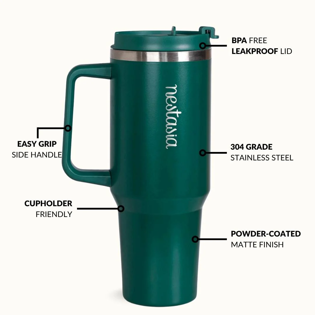 GripSip 40 Insulated Tumbler Bottle With Side Handle Emerald Isle 1200ml - Image 7