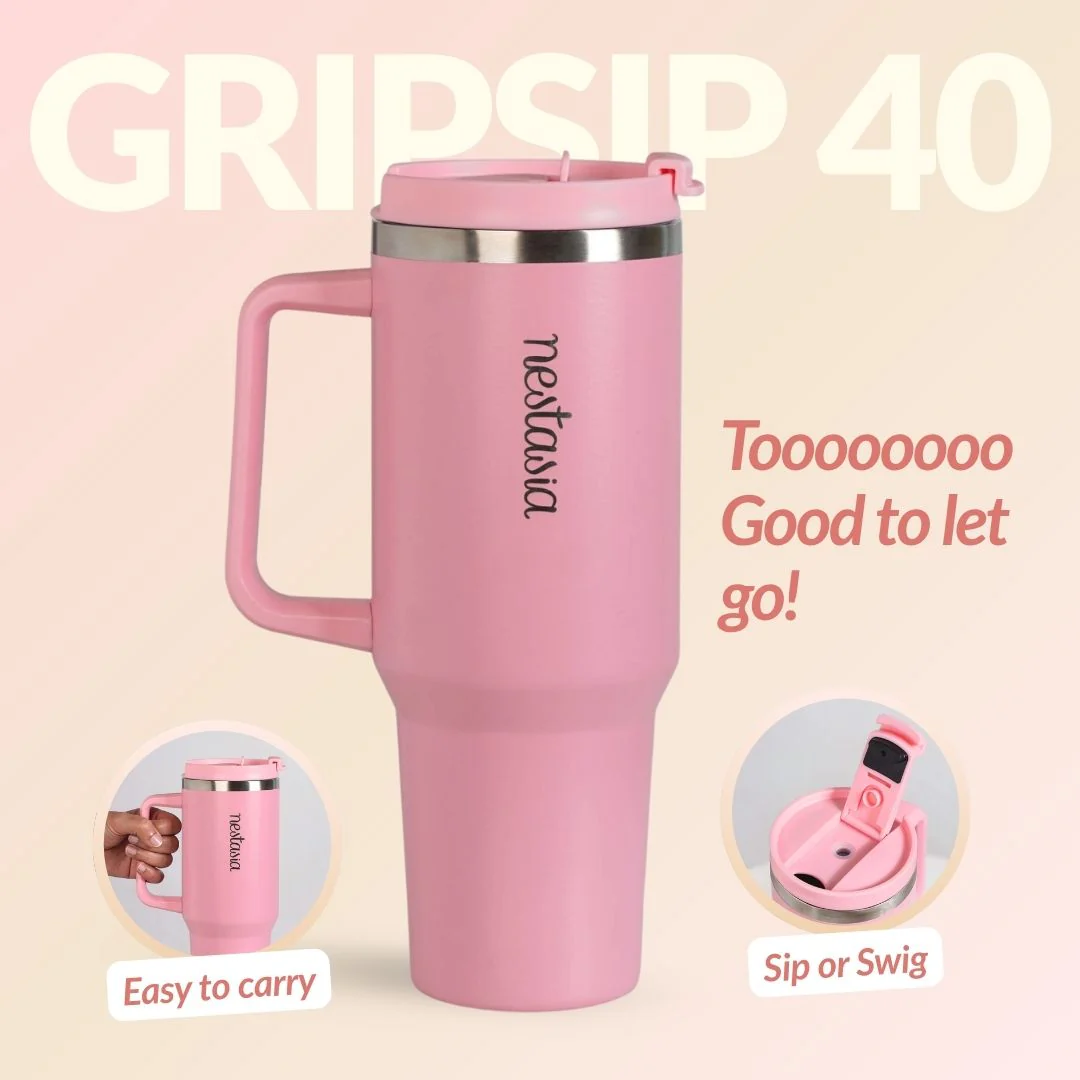 GripSip 40 Insulated Tumbler Bottle With Side Handle Tropical Pink 1200ml - Image 11