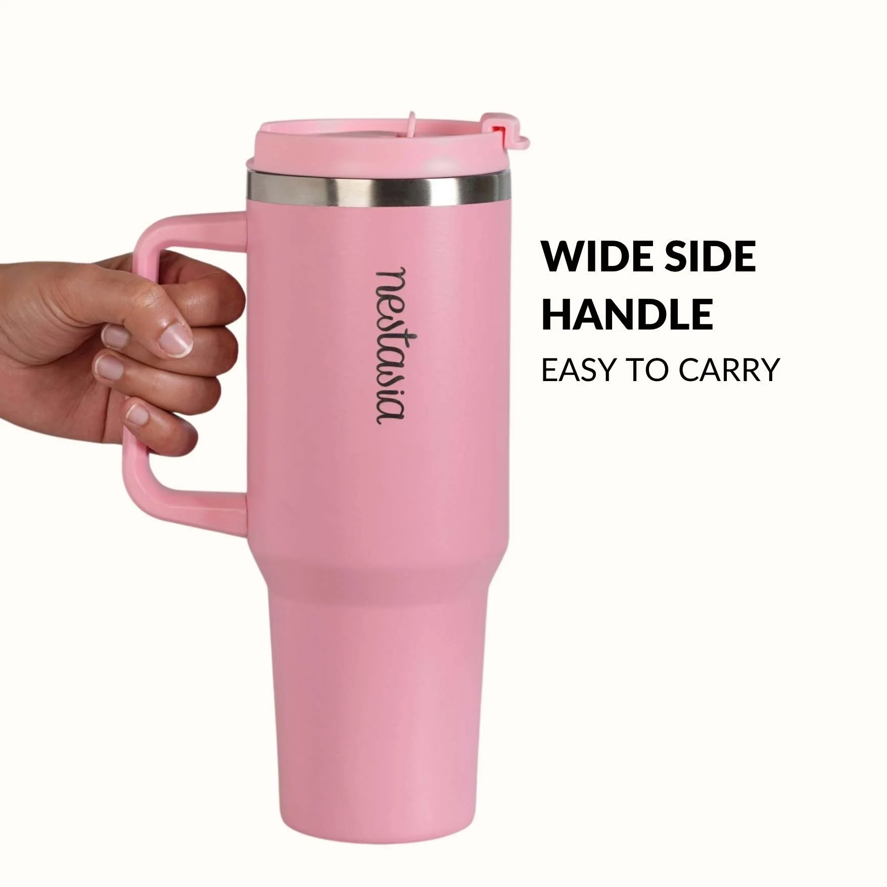 GripSip 40 Insulated Tumbler Bottle With Side Handle Tropical Pink 1200ml - Image 3