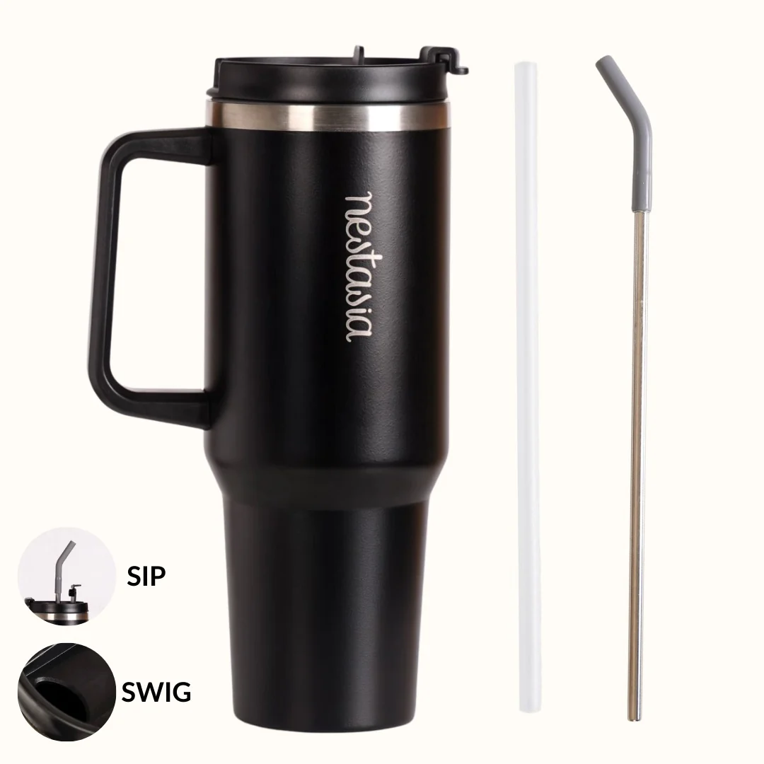 GripSip 40 Insulated Tumbler Bottle With Side Handle Black Noir 1200ml
