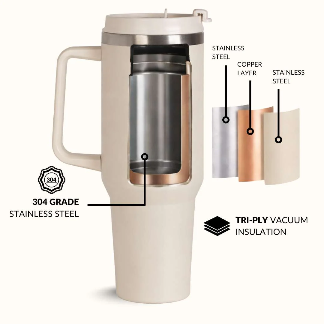 GripSip 40 Insulated Tumbler With Side Handle Pearl White 1200ml - Image 6
