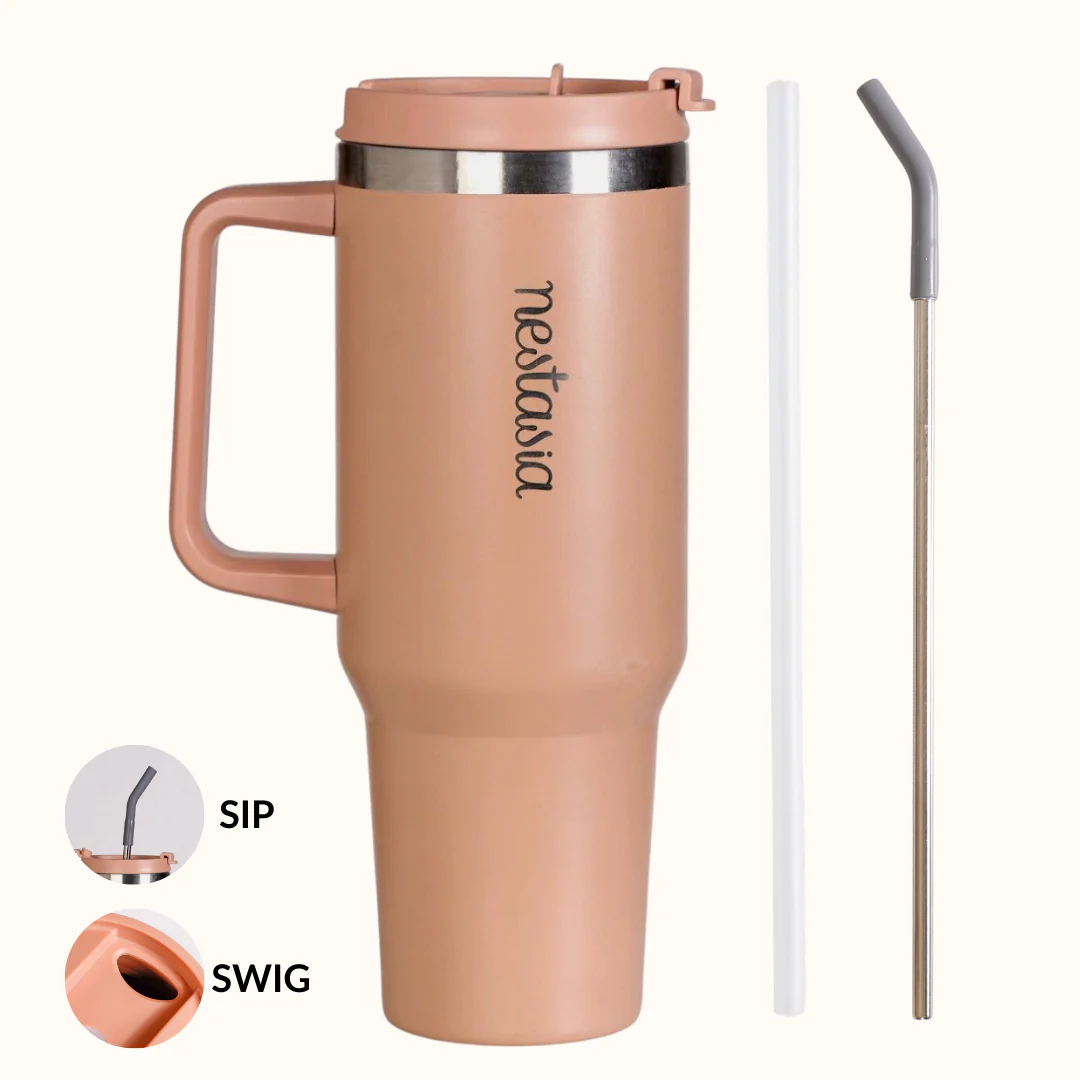 GripSip 40 Insulated Tumbler Bottle With Side Handle Soft Nude Peach 1200ml