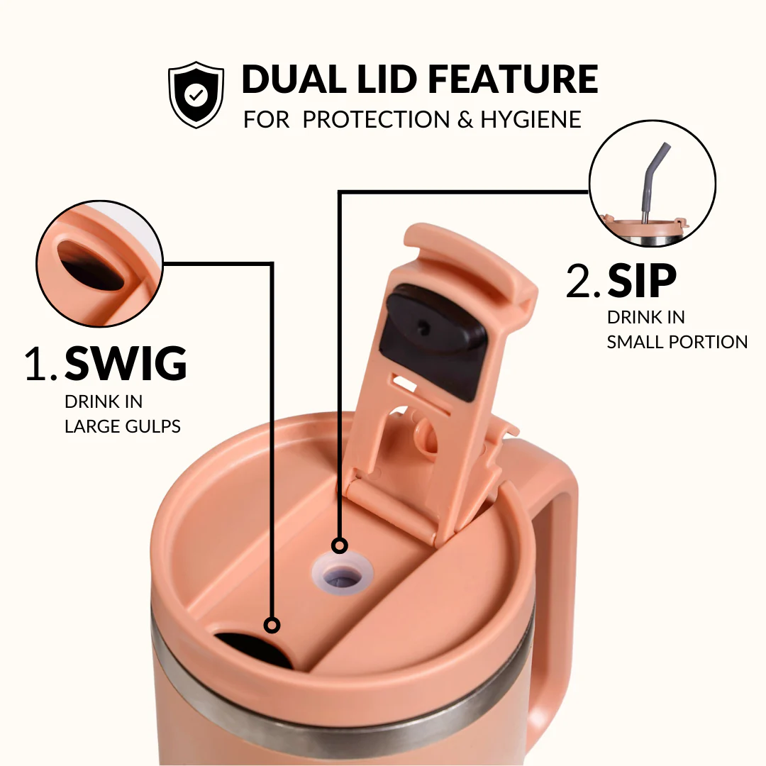 GripSip 40 Insulated Tumbler Bottle With Side Handle Soft Nude Peach 1200ml - Image 2