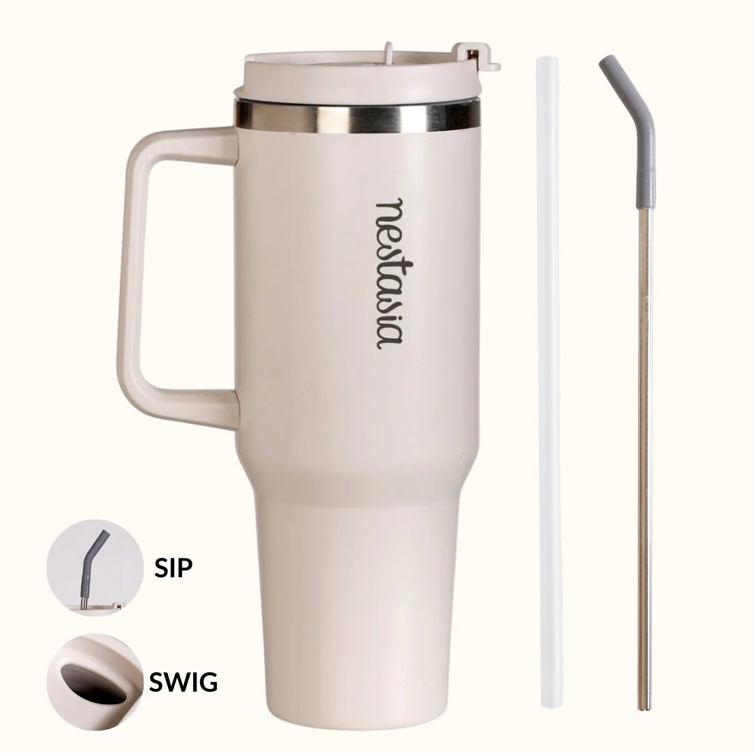 GripSip 40 Insulated Tumbler Bottle With Side Handle Vanilla Oatmilk 1200ml