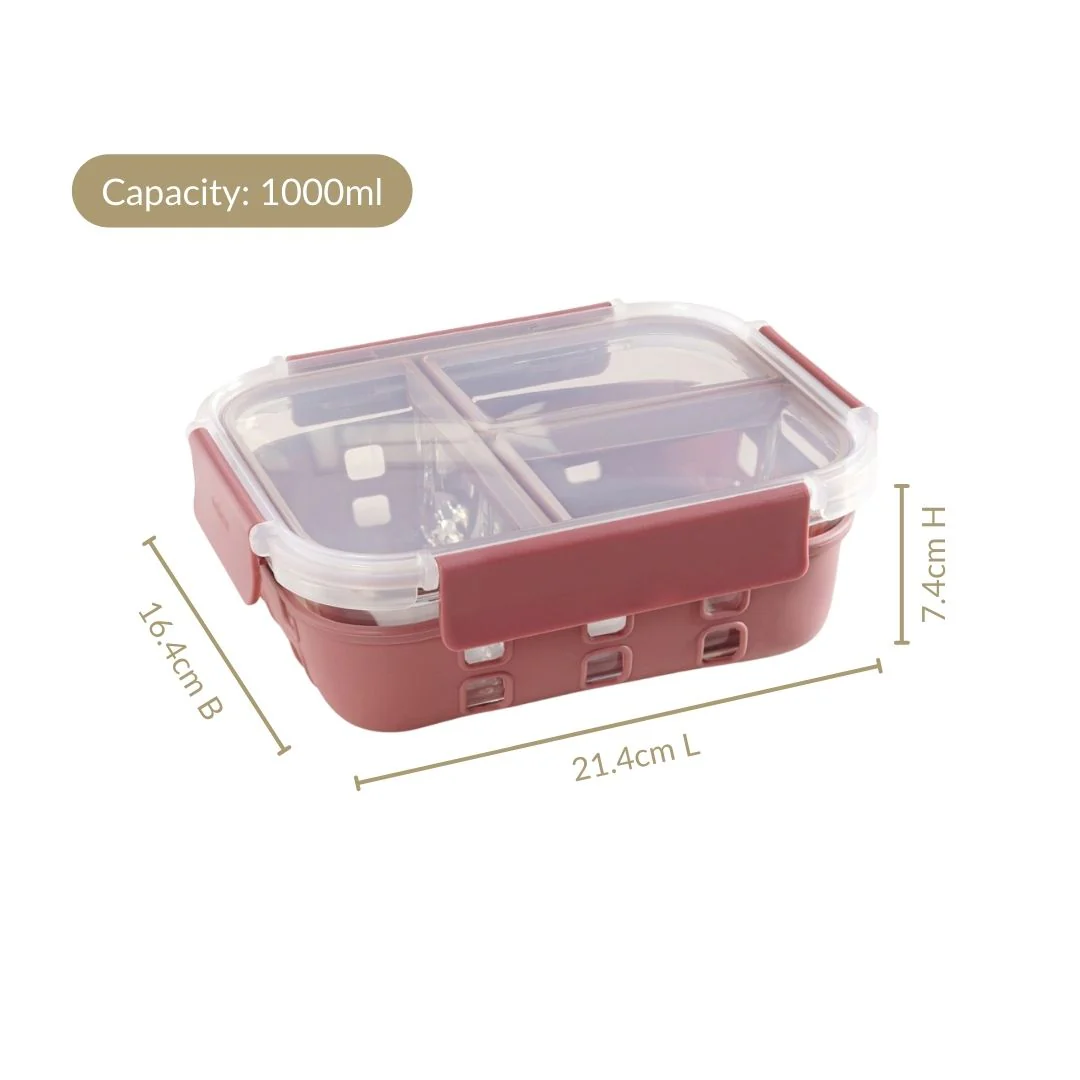 Gripso Triple Compartment Lunch Box 1000ml Mauve - Image 4