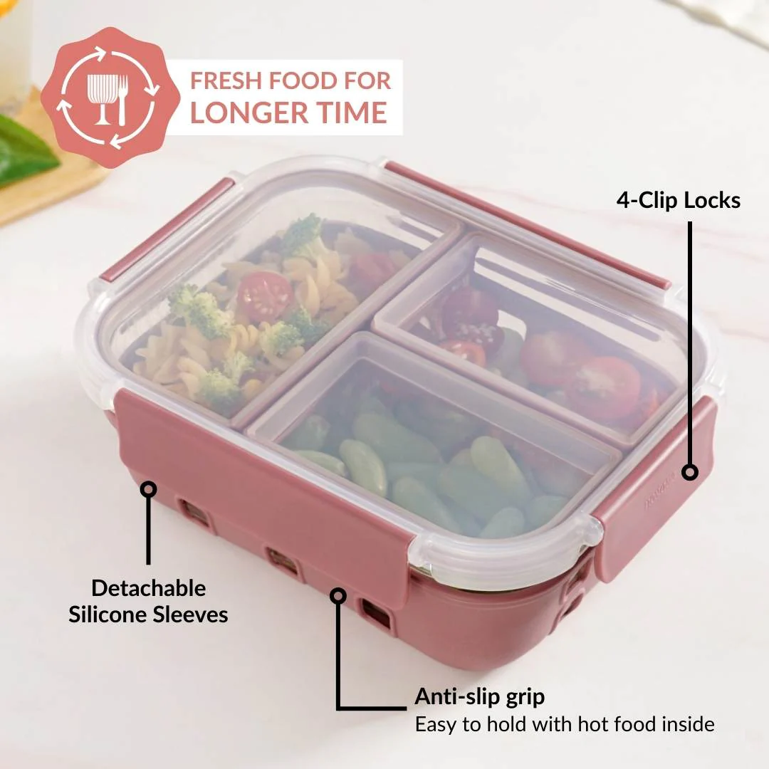 Gripso Triple Compartment Lunch Box 1000ml Mauve - Image 5
