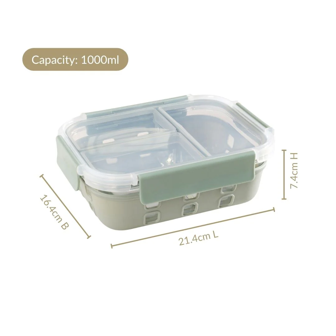 Gripso Triple Compartment Lunch Box 1000ml Sage Green - Image 4