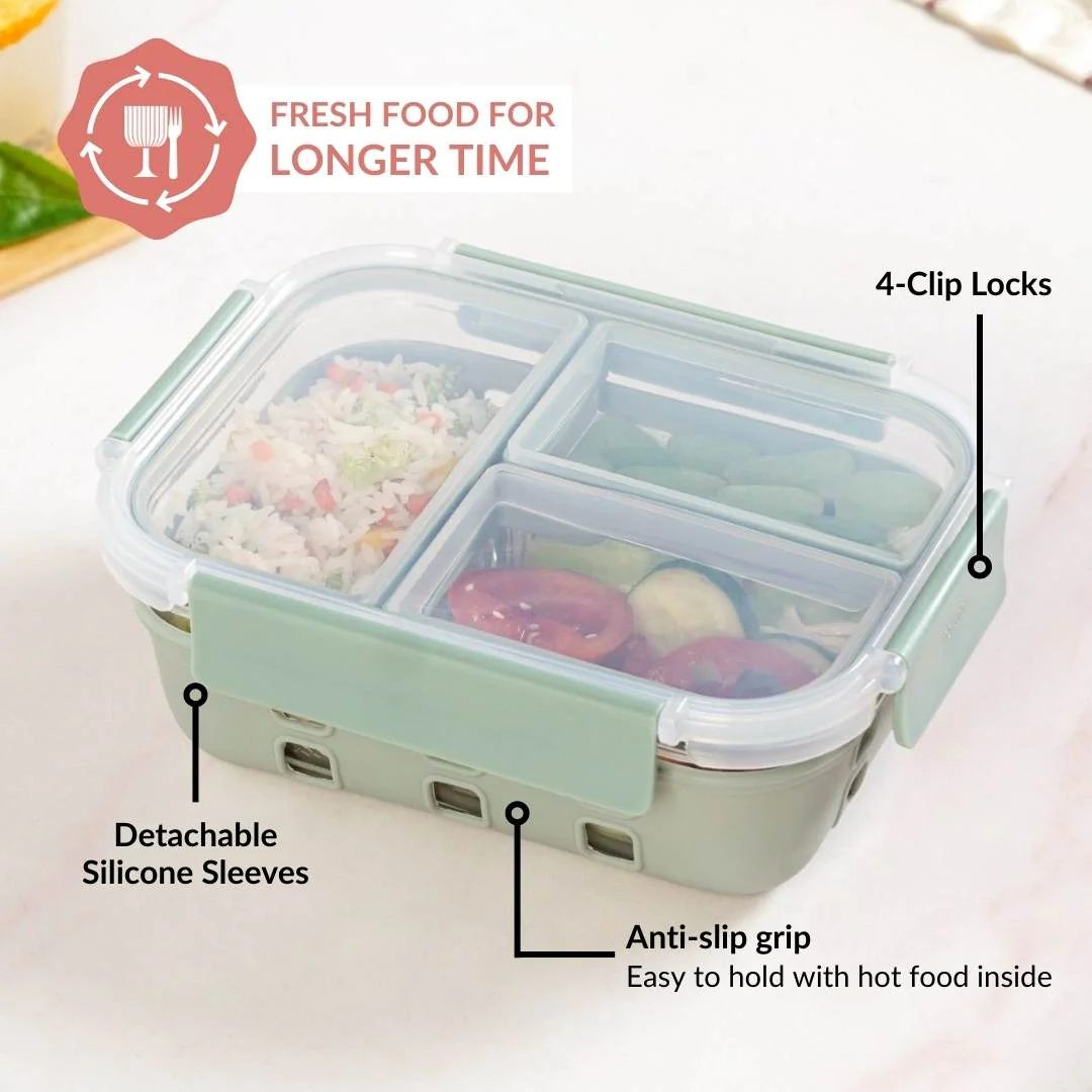 Gripso Triple Compartment Lunch Box 1000ml Sage Green - Image 5