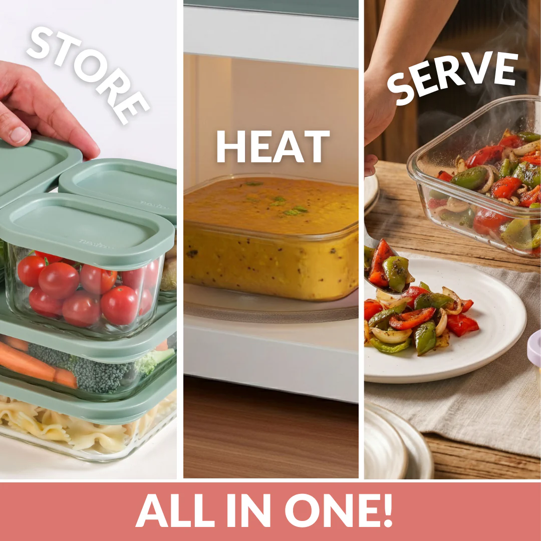 Groovo Borosilicate Premium Food Container With Lid Set Of 7 310ml 520ml 1200ml Green - Image 5