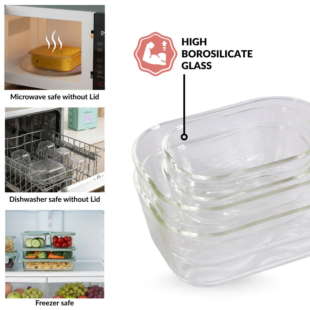Groovo Borosilicate Premium Food Container With Lid Set Of 7 310ml 520ml 1200ml Green - Image 7