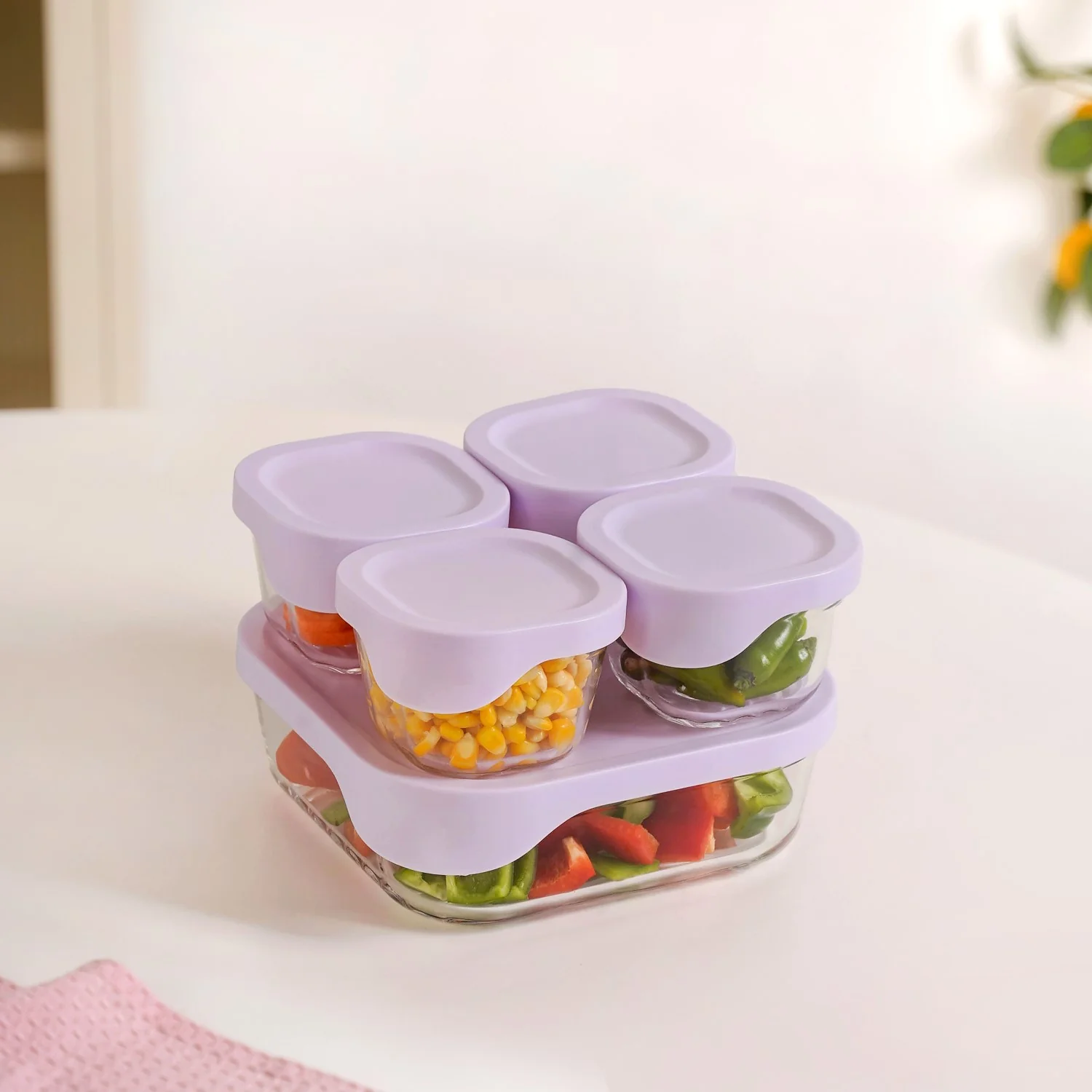 Groovo Lite Premium Borosilicate Food Container Set Of 5 220ml 1320ml