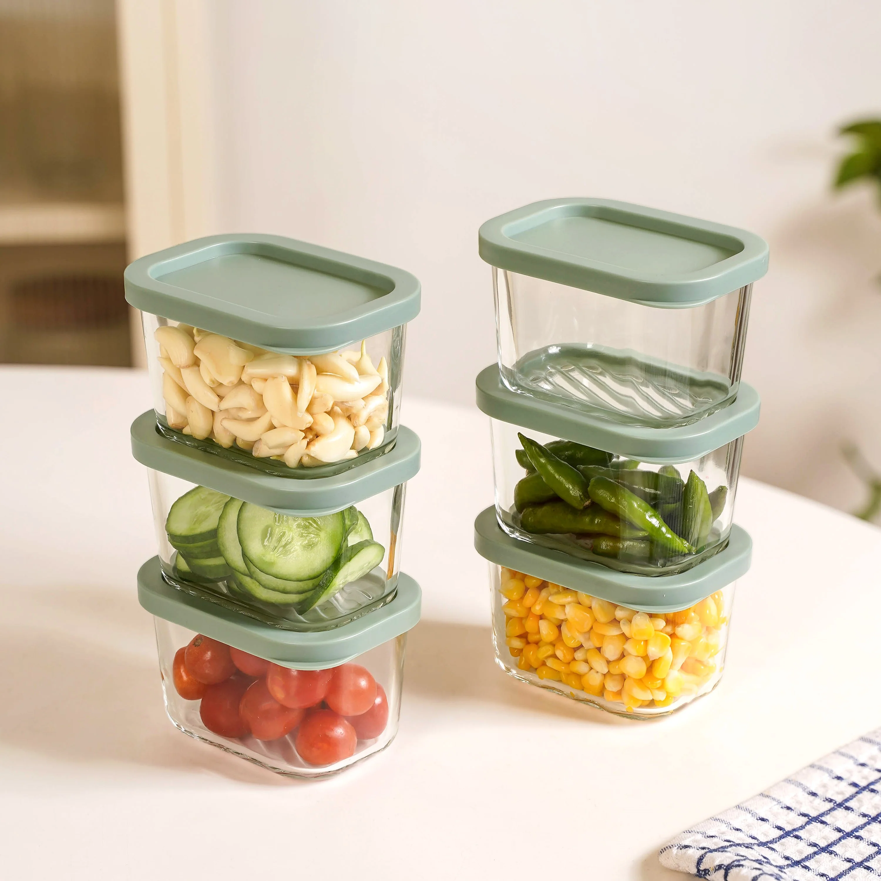 Groovo Transparent Food Storage Container Set Of 6 Sage Green 310ml