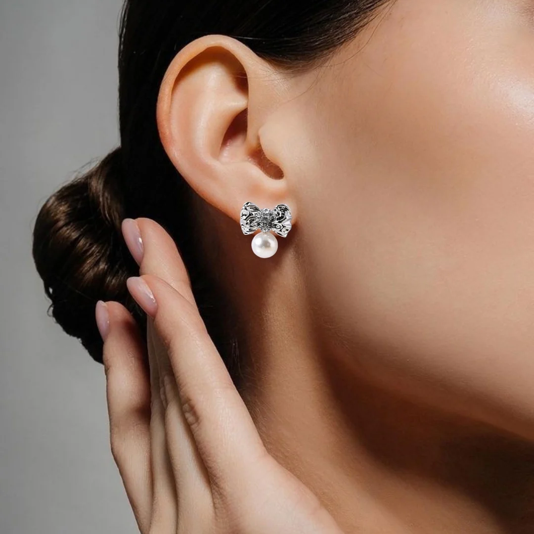 Hammered And Dainty Silver Bow Studs - Image 2