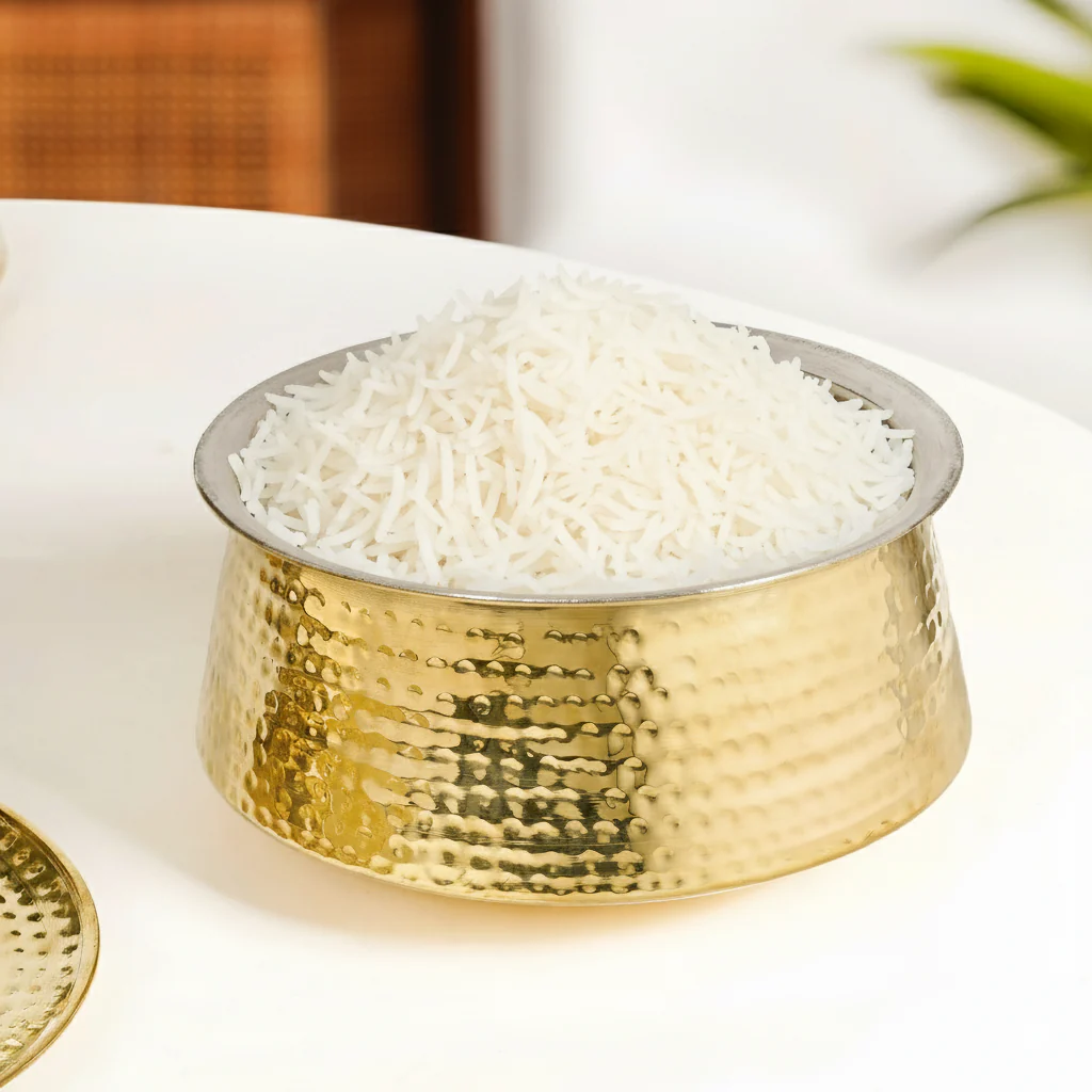 Hammered Pure Brass Biriyani Handi Lagan With Lid 4000ml - Image 3