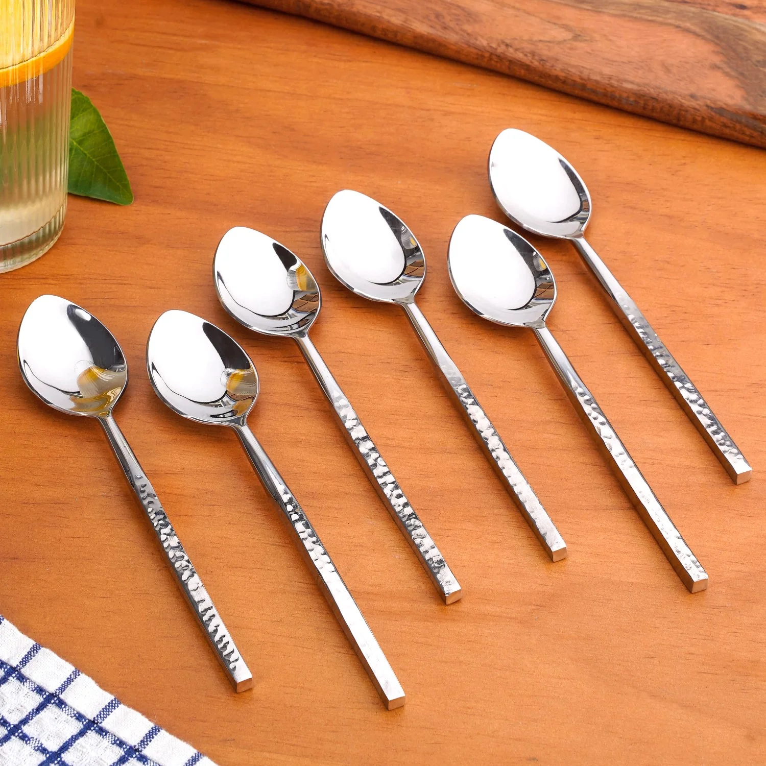Hammered Stainless Steel Spoon Set Of 6 - Image 8
