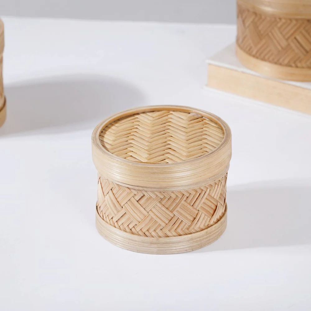 Hand Woven Round Bamboo Storage Basket Set of 3 - Image 6