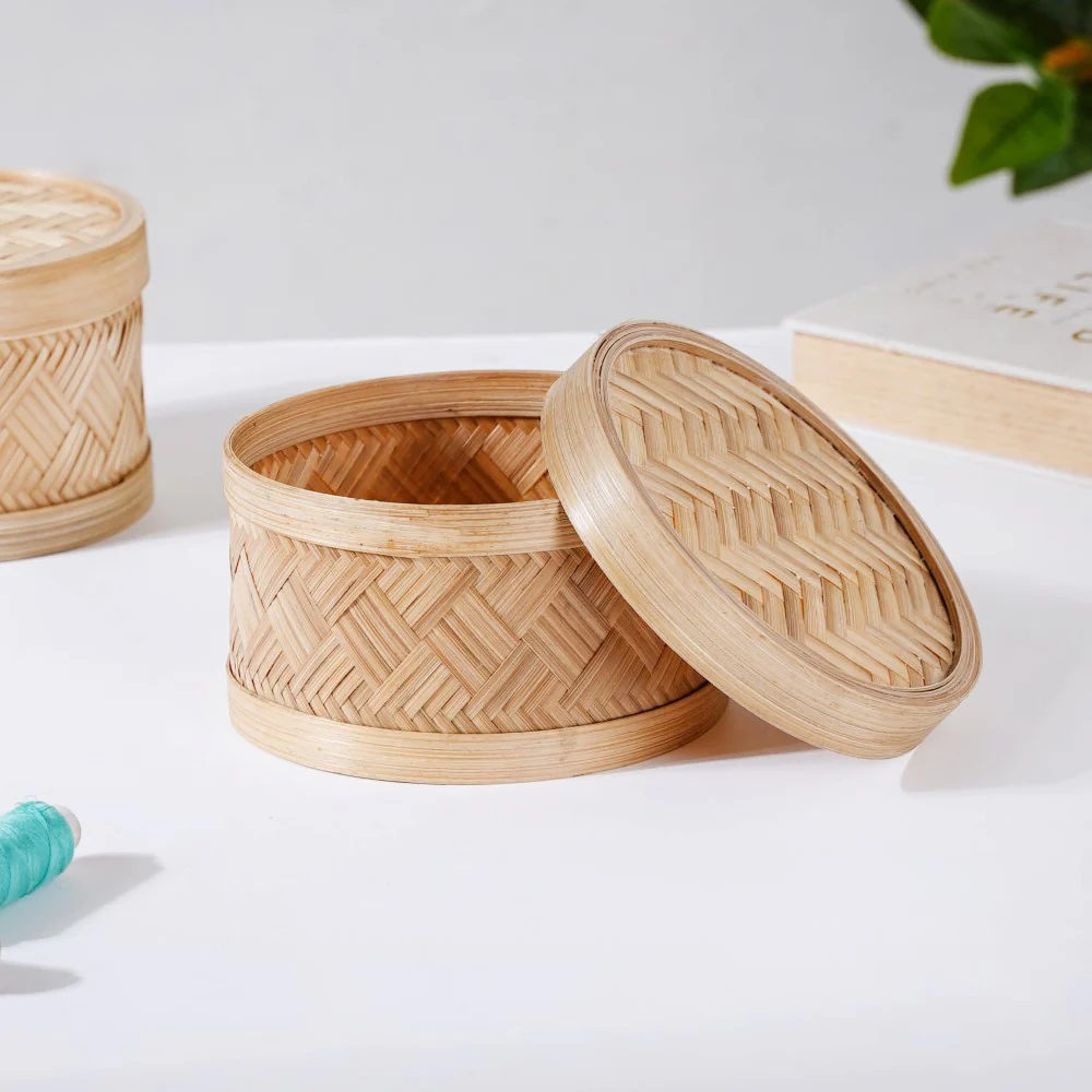 Hand Woven Round Bamboo Storage Basket Set of 3 - Image 9