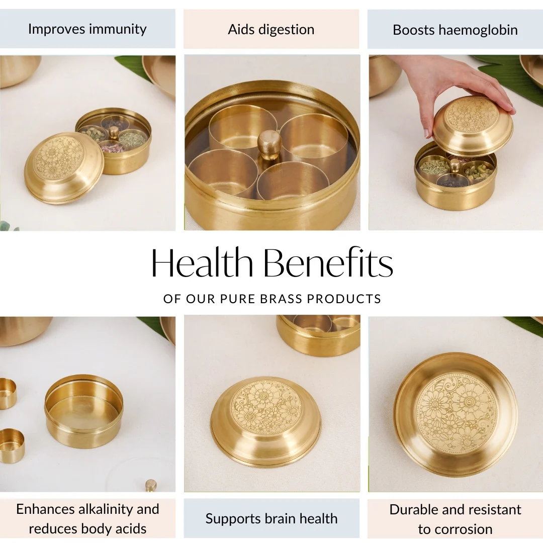 Handcrafted Brass Marigold Mukhwas Box – Spice & Mouth Freshener Holder - Image 5