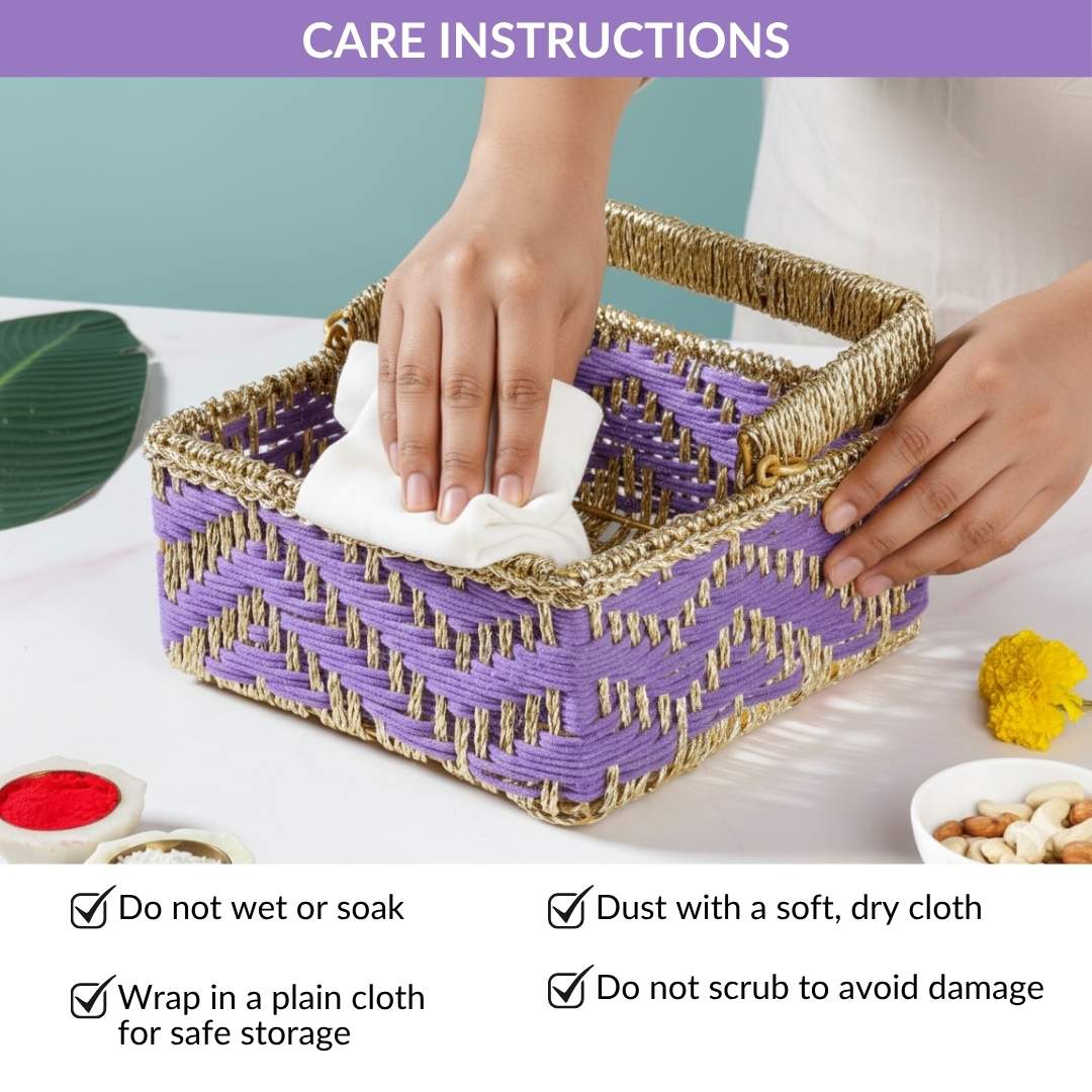 Handwoven Gift Basket With Movable Handle Lavender - Image 9