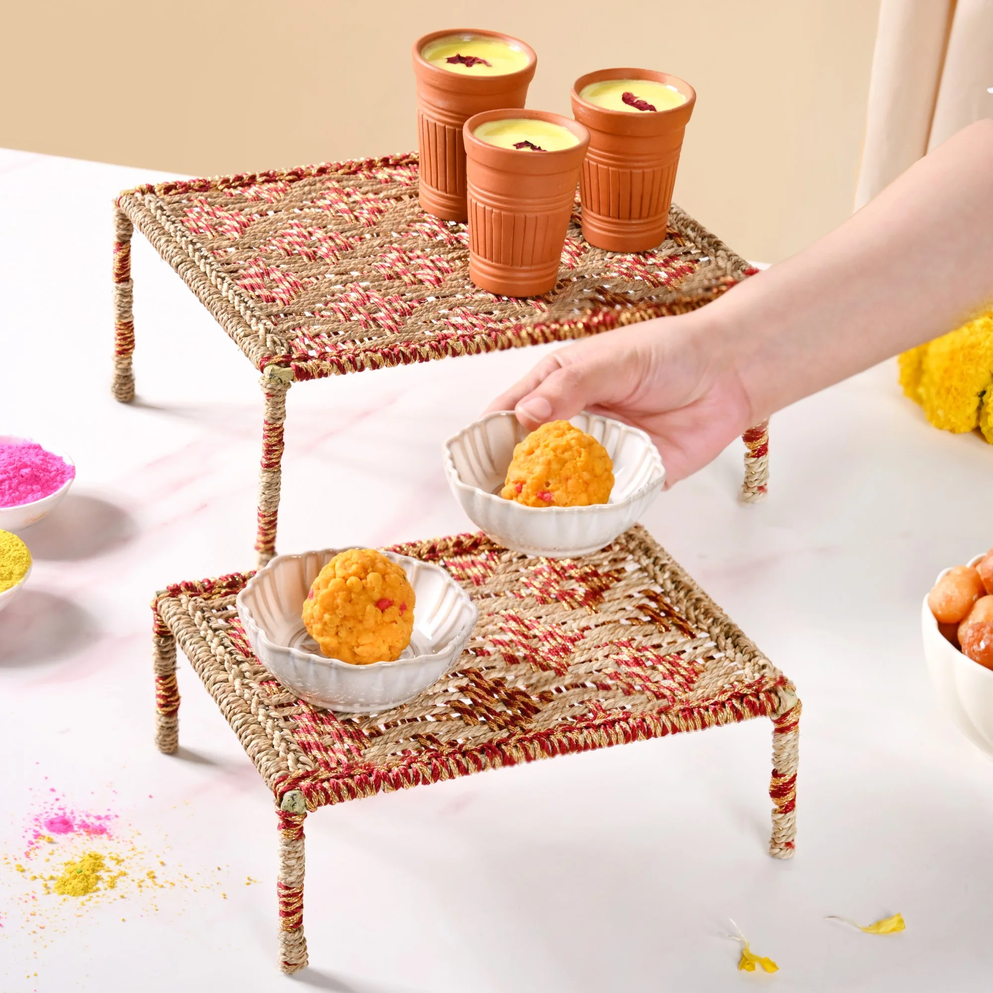 Handwoven Sabai Risers With Zari Set Of 2 - Image 3