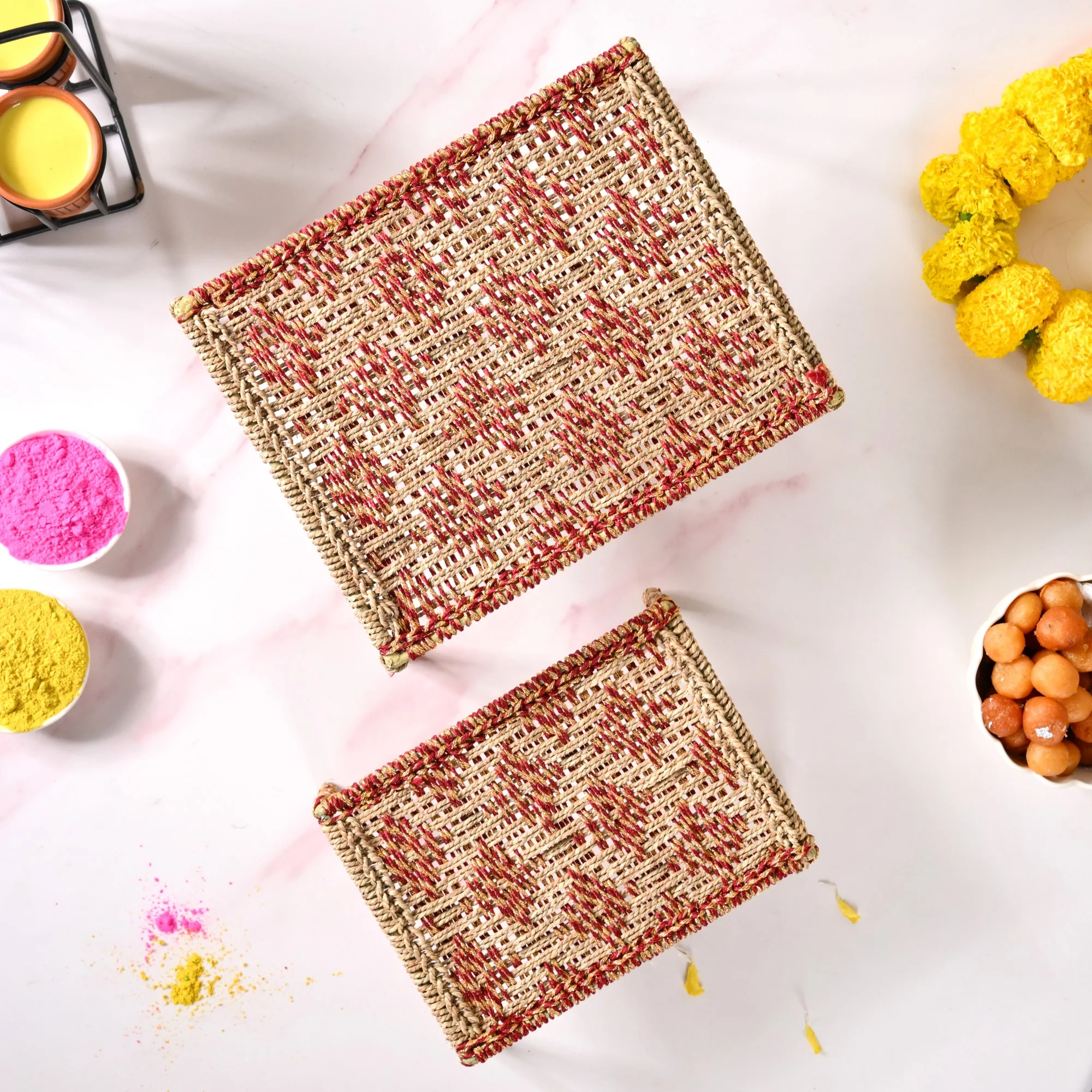 Handwoven Sabai Risers With Zari Set Of 2 - Image 7