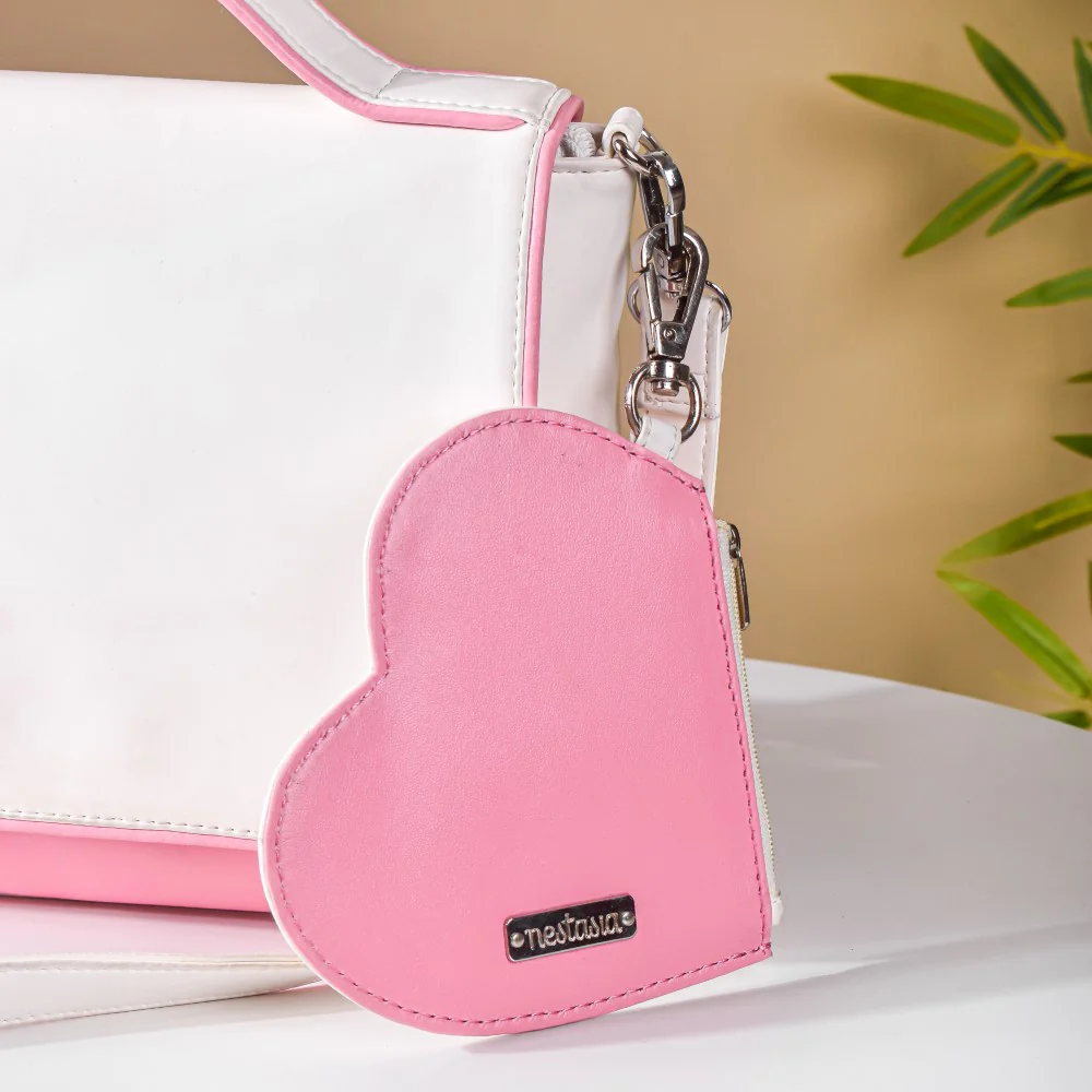 Heart Card Holder Coin Purse White And Pink - Image 3