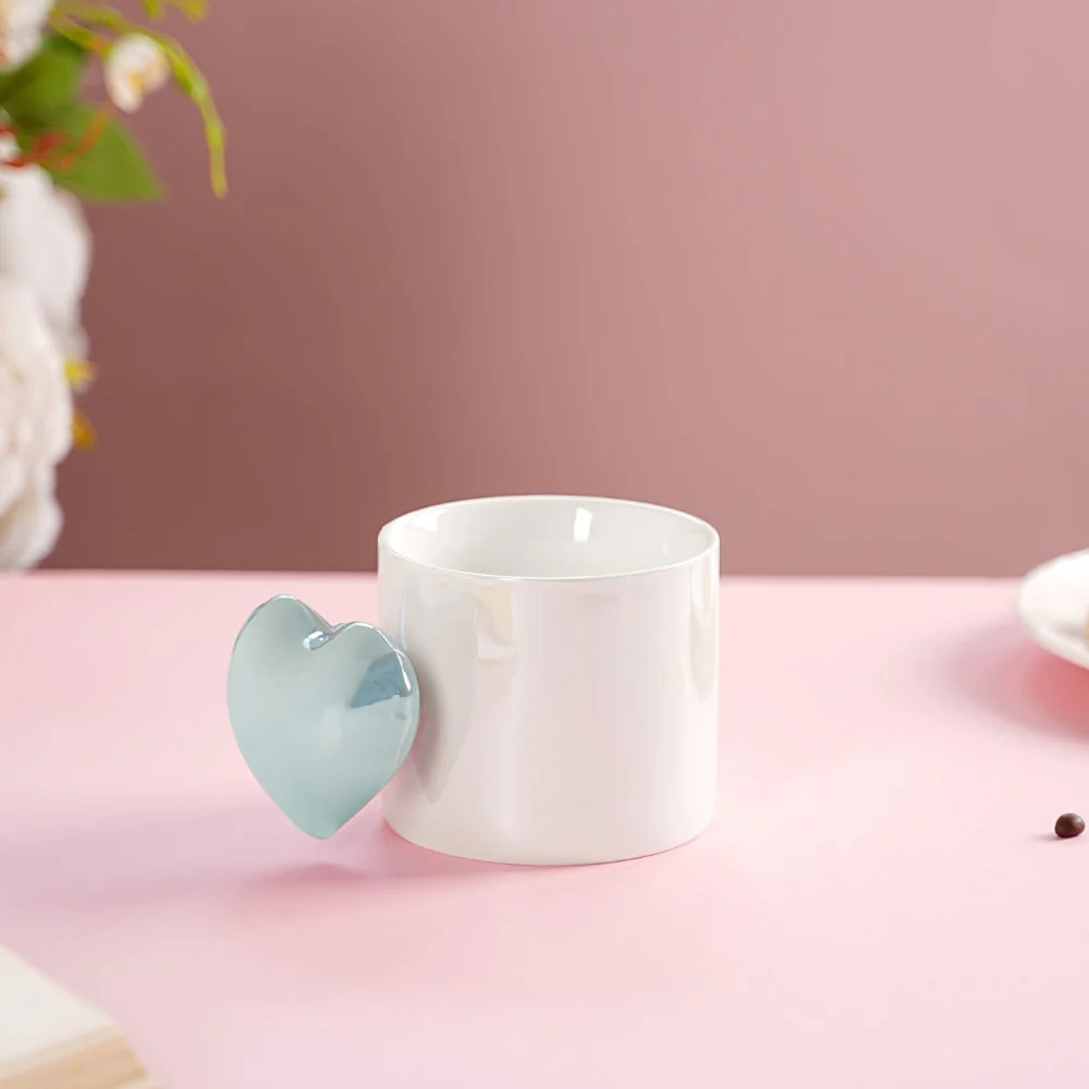 Heart Ceramic Coffee Mugs Set of 2 Blue 330ml - Image 4