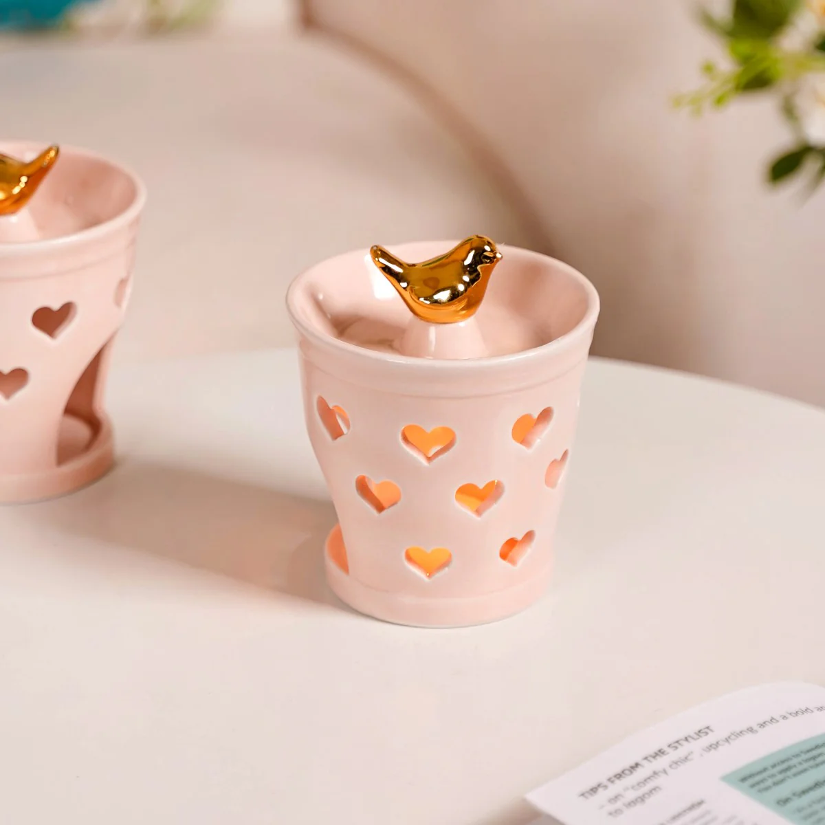 Heart Cutwork Ceramic Diffuser Set Of 2 Peach - Image 11