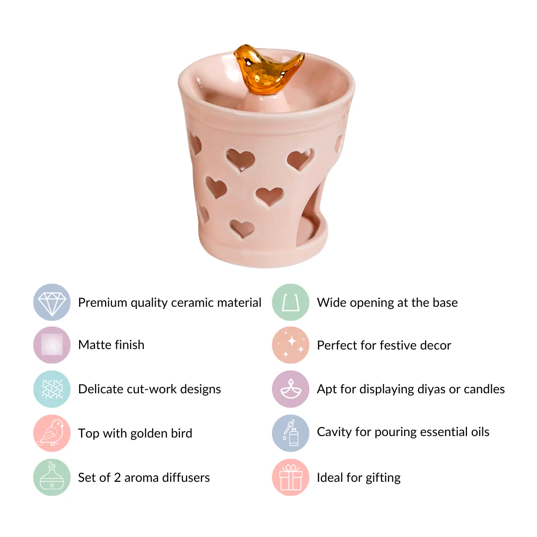 Heart Cutwork Ceramic Diffuser Set Of 2 Peach - Image 6