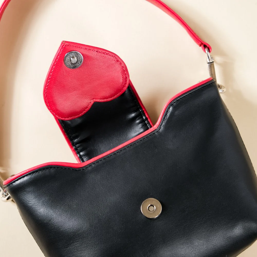 Heart Mini Handbag Black And Red - Image 6