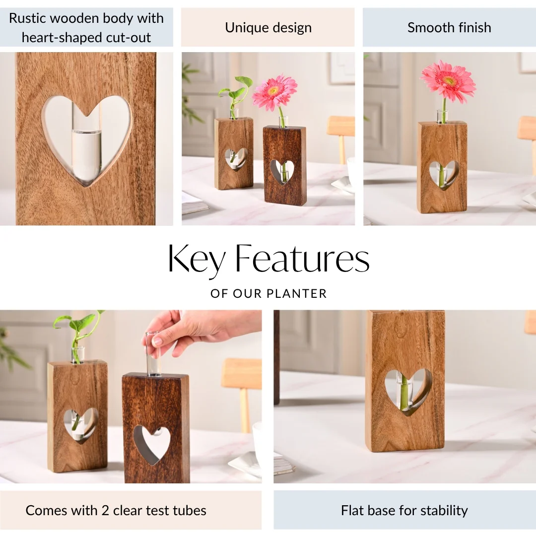 Heart Shaped Planter Pair With Removable Test Tubes - Image 5