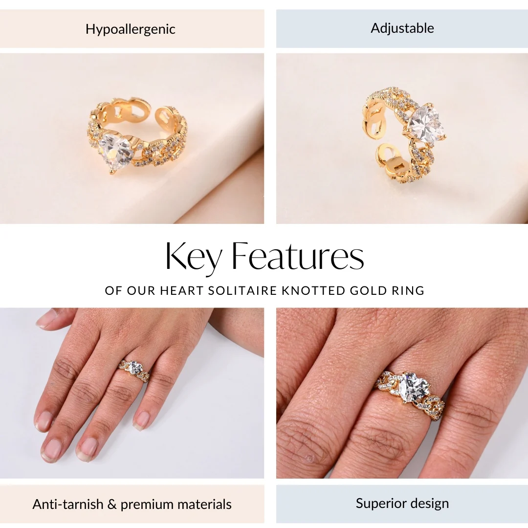 Heart Solitaire Knotted Gold Ring - Image 4