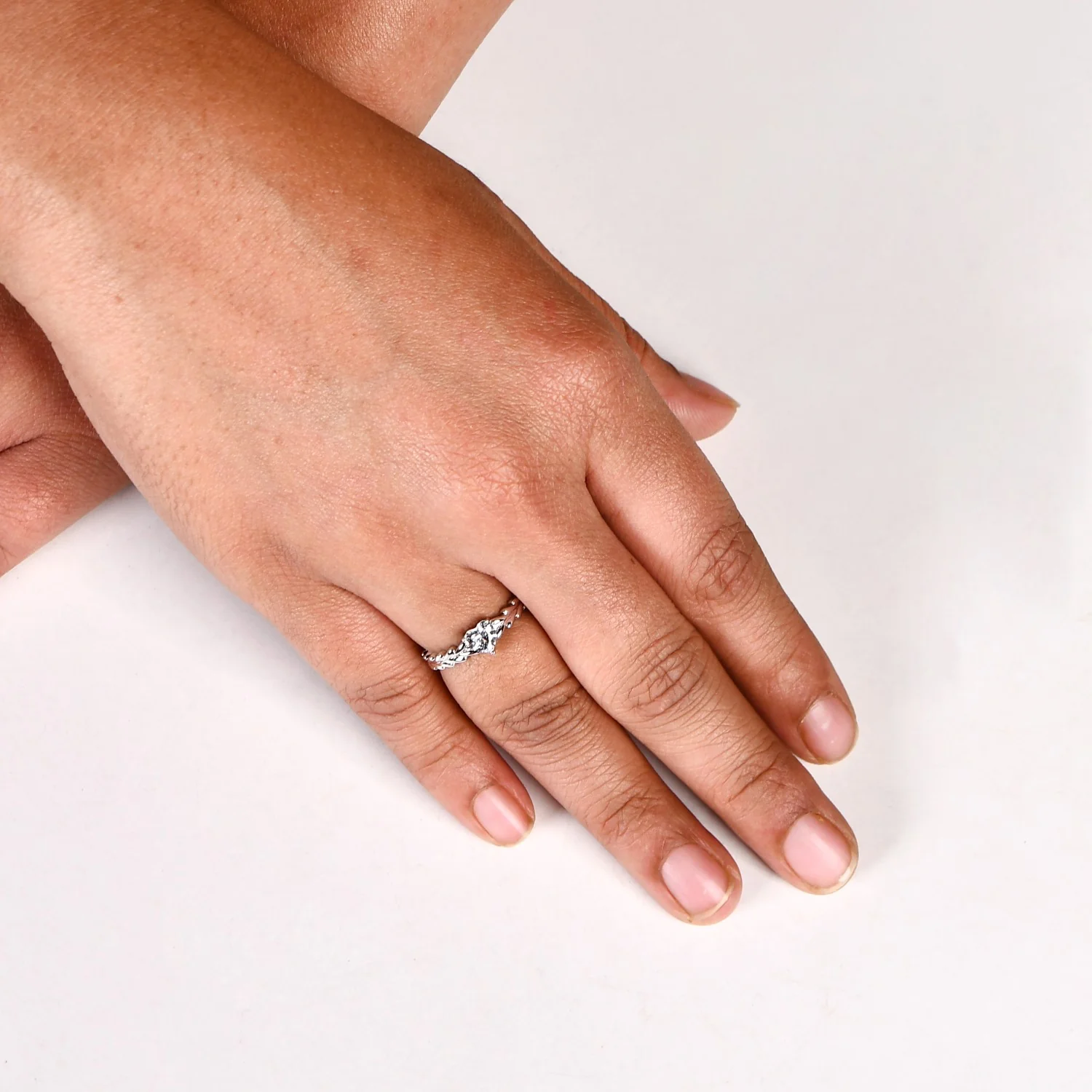 Heart Solitaire Leafline Silver Ring - Image 2