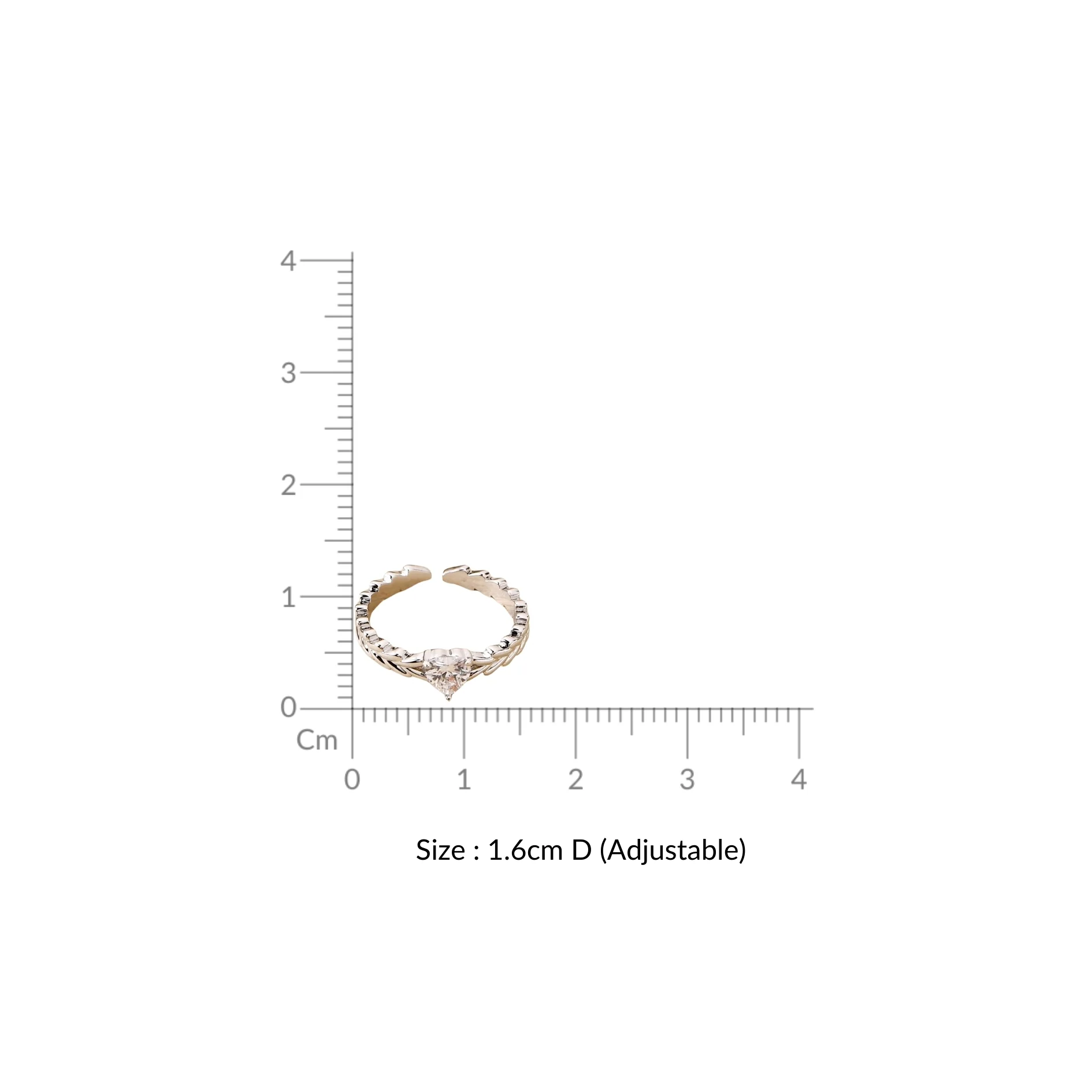 Heart Solitaire Leafline Silver Ring - Image 3