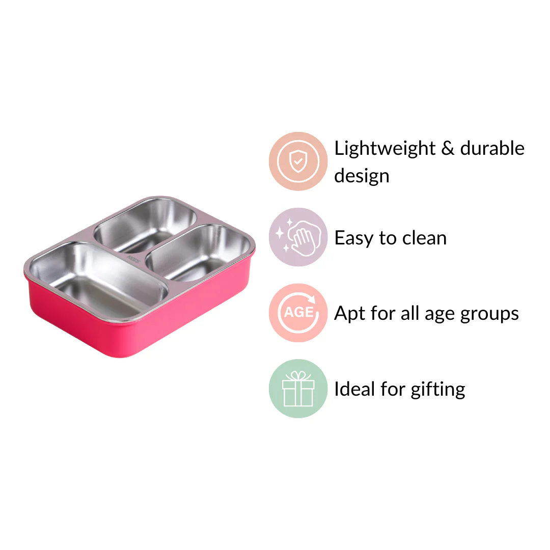 Lunch Box For Kids With 3 Individual Sections Pink 750ml - Image 15
