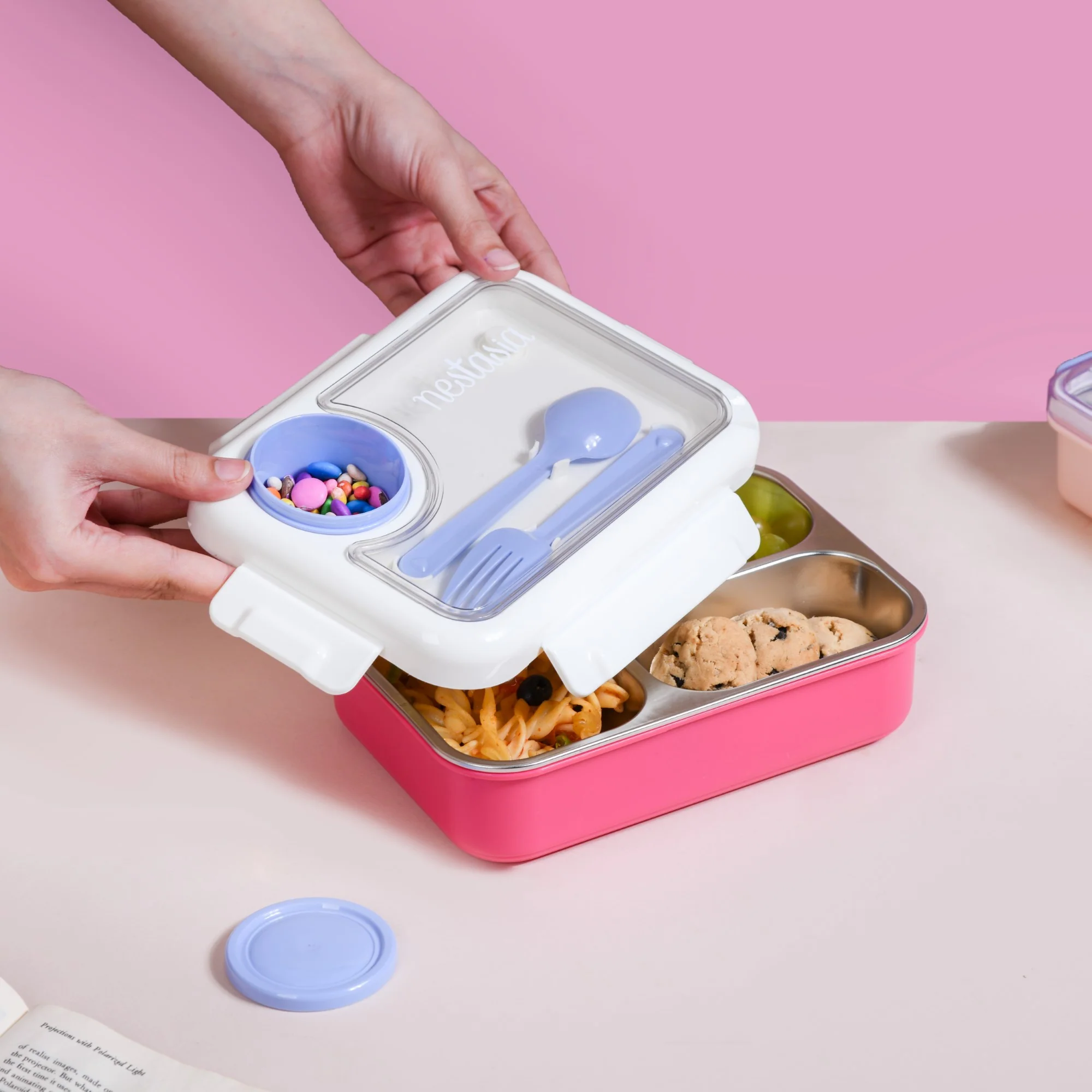 Lunch Box For Kids With 3 Individual Sections Pink 750ml - Image 6