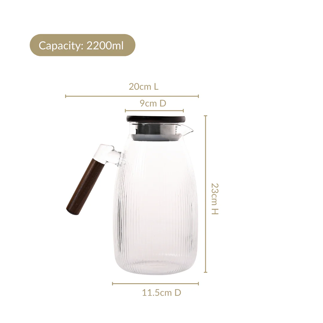 Heat Safe Borosilicate Glass Jug With Wooden Grip 2200ml - Image 3