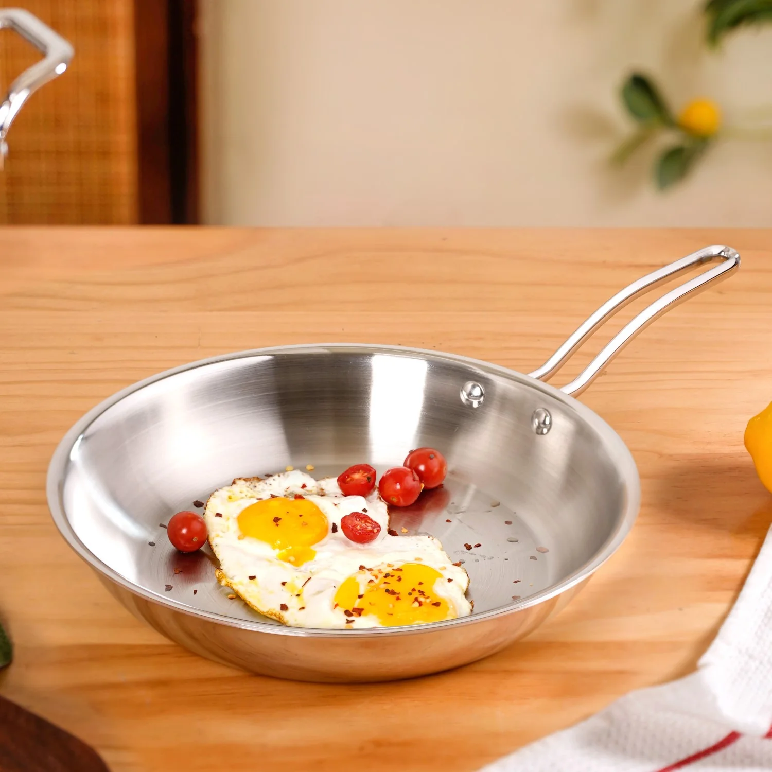 Heavy Bottom Tri Ply Stainless Steel Fry Pan 2000ml - Image 2